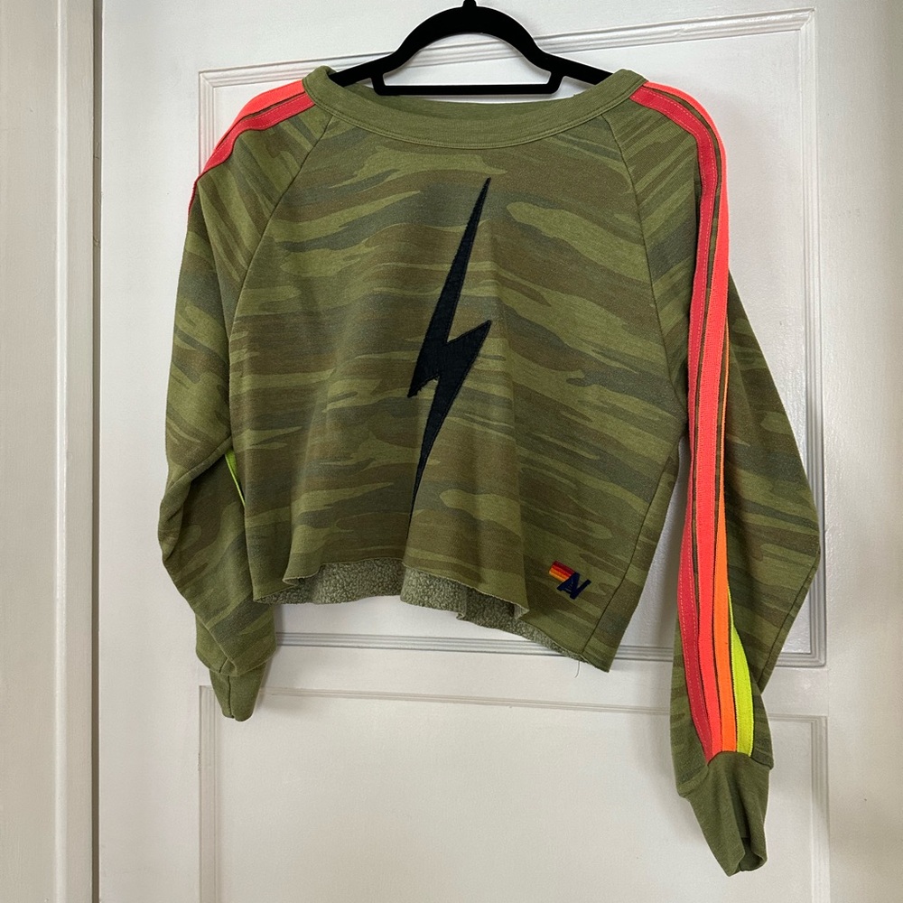 Aviator Nation Camouflage Sweatshirt with Neon Stripes